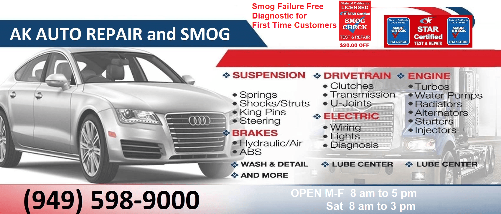 AK Auto Repair and Smog display specials ad